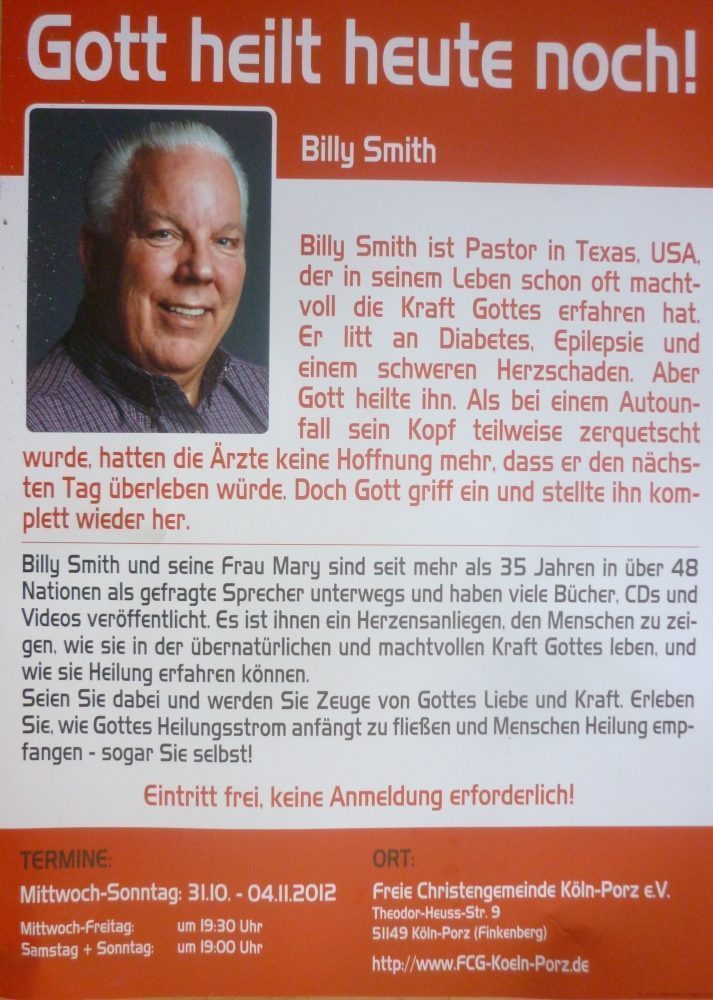 Gott heilt heute noch! Billy Smith Heilungsgottesdienst - besonderer Gottesdienst - Köln