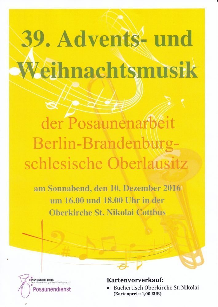 39. Advents- und Weihnachtsmusik des Posaunendienstes der EKBO - besonderer Gottesdienst - Oberkirche St. Nikolai Cottbus