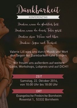 LILY WHITE KONFERENZ 2016 - DANKBARKEIT, Konferenz, Rosental 1  Bornheim  Evangelische Freikirche Bornheim, Nordrhein-Westfalen