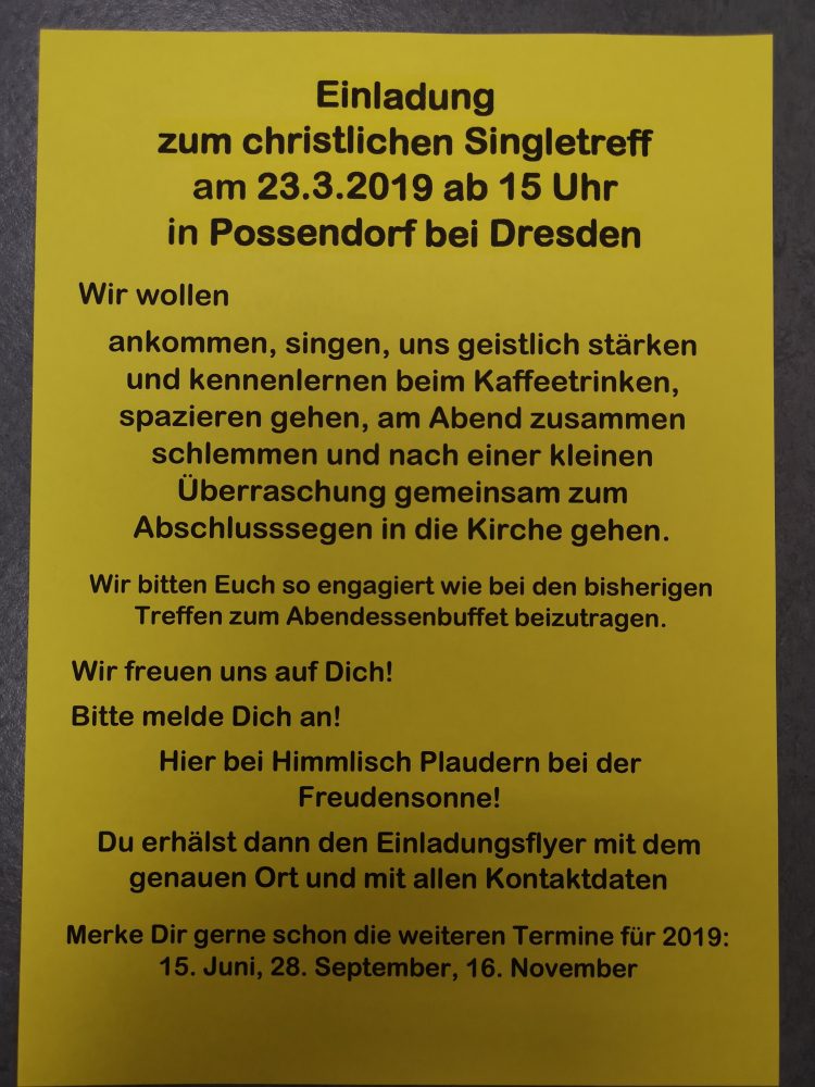 Christlicher Singletreff - Kleines oder selbst organisiertes Event - Possendorf bei Dresden