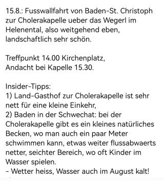 Kleine Fuss-Wallfahrt im Helenental, besonderer Gottesdienst, Baden, Niederösterreich