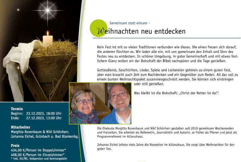 Gemeinsam statt einsam - Weihnachten neu entdecken - Seminar - Bad Blankenburg