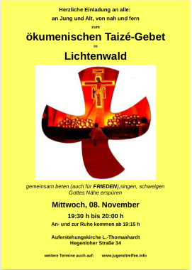 ökumenisches Taizé-Gebet, besonderer Gottesdienst, Lichtenwald, Baden-Württemberg