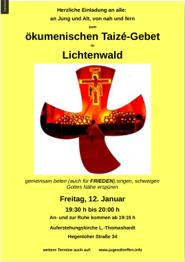 ökumenisches Taizé-Gebet, besonderer Gottesdienst, Lichtenwald, Baden-Württemberg