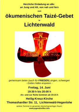 ökumenisches Taizé-Gebet, besonderer Gottesdienst, Lichtenwald, Baden-Württemberg