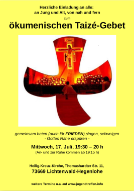 ökumenisches Taizé-Gebet, besonderer Gottesdienst, Lichtenwald-Hegenlohe, Baden-Württemberg