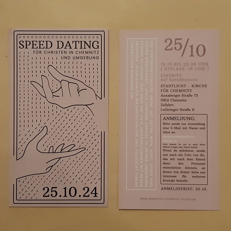 SPEED DATING für Christen Fr. 25.10.2024 19:00/19:15 Uhr - Kleines oder selbst organisiertes Event - Chemnitz