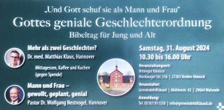 Gottes geniale Geschlechterordnung, besonderer Gottesdienst, Verden - Hönisch, Niedersachsen