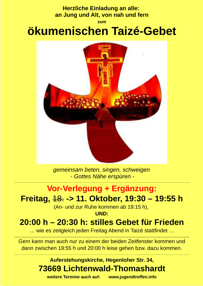 ökumenisches Taizé-Gebet - besonderer Gottesdienst - Lichtenwald